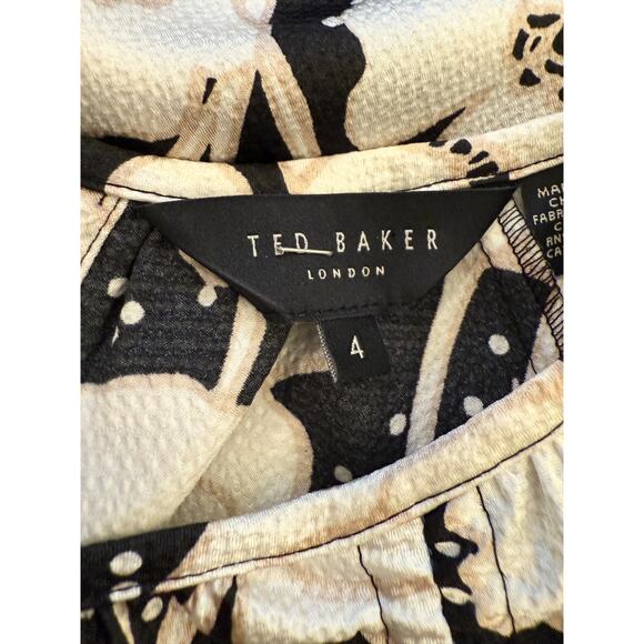 Ted Baker Luciani Puff Sleeve Top Blouse Black Cream Floral 4 (10) - Picture 2 of 13